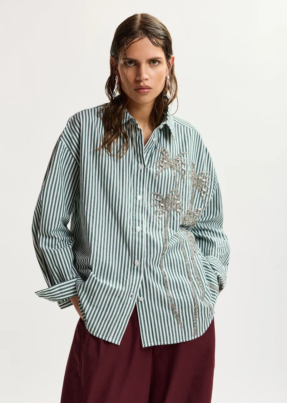 Eskasper Sequin Palm Striped Shirt