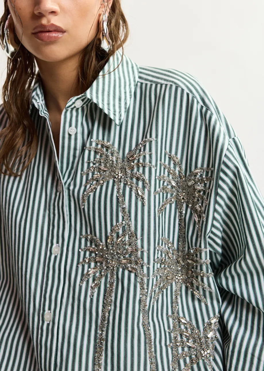 Eskasper Sequin Palm Striped Shirt