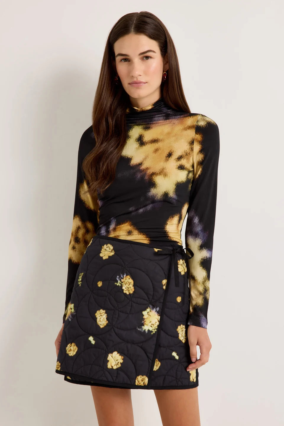 Ma3x2 Black Floral Reversible Wrap Skirt