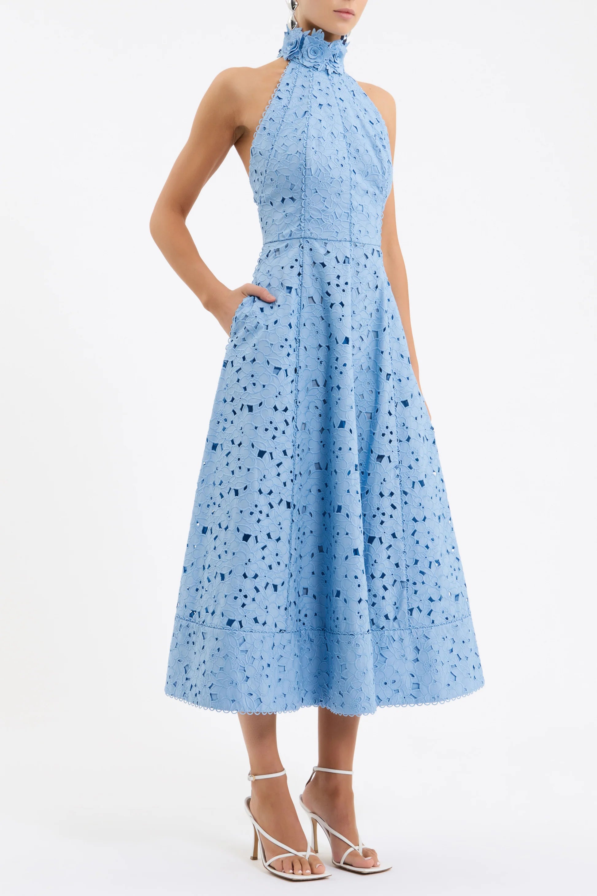 Re1796 Floral Halter Midi Dress