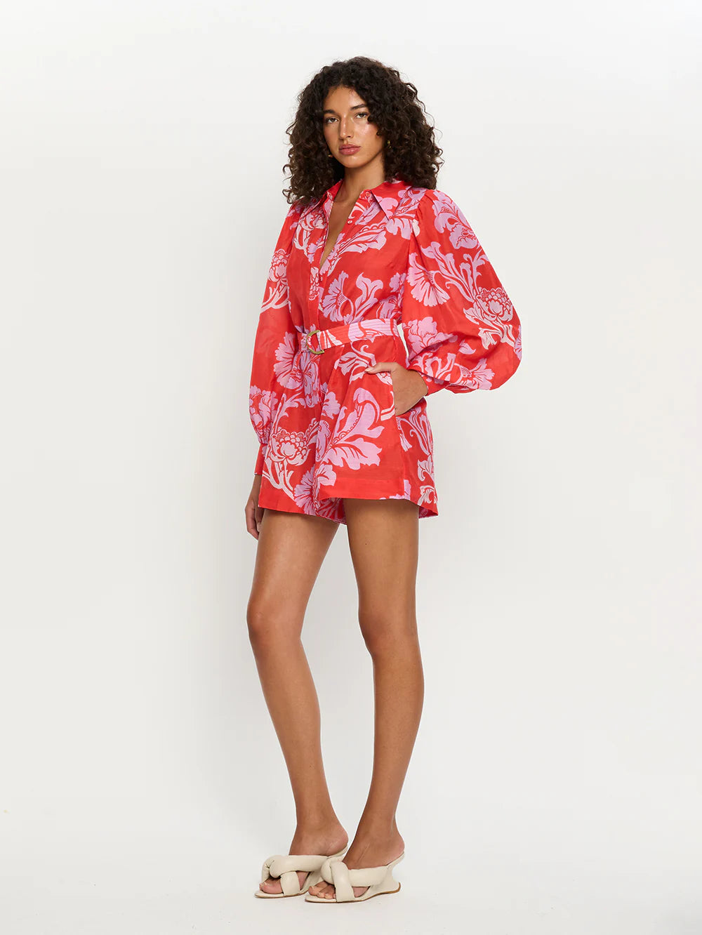 Kiy35 Floral Linen Romper