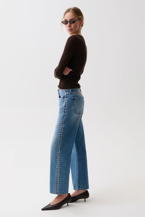 Pi6200 Mid Rise Bowed Straight Jean - Star Studded