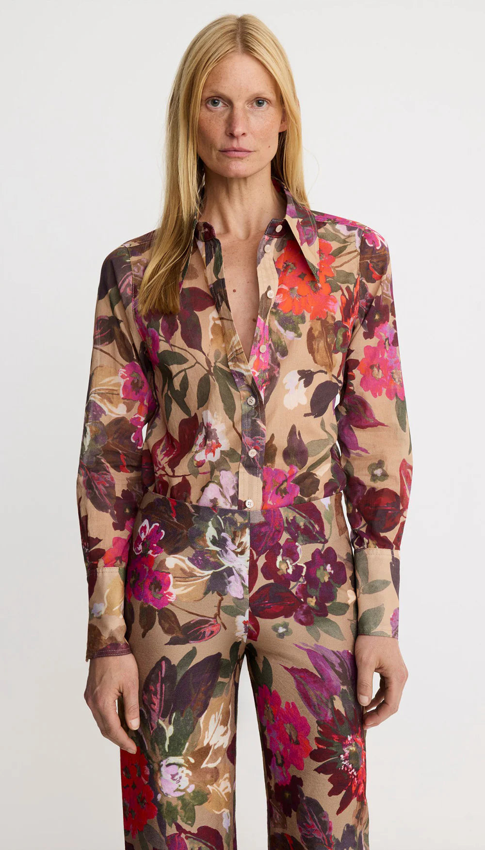 Sm26032 Brown Floral Point Collar Shirt