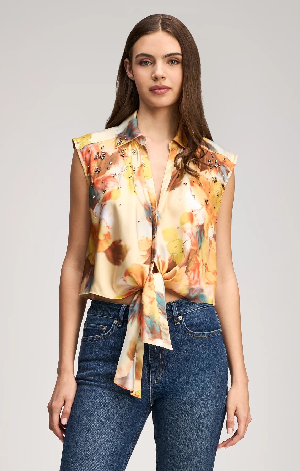 Cizw2067 Embellished Watercolor Top