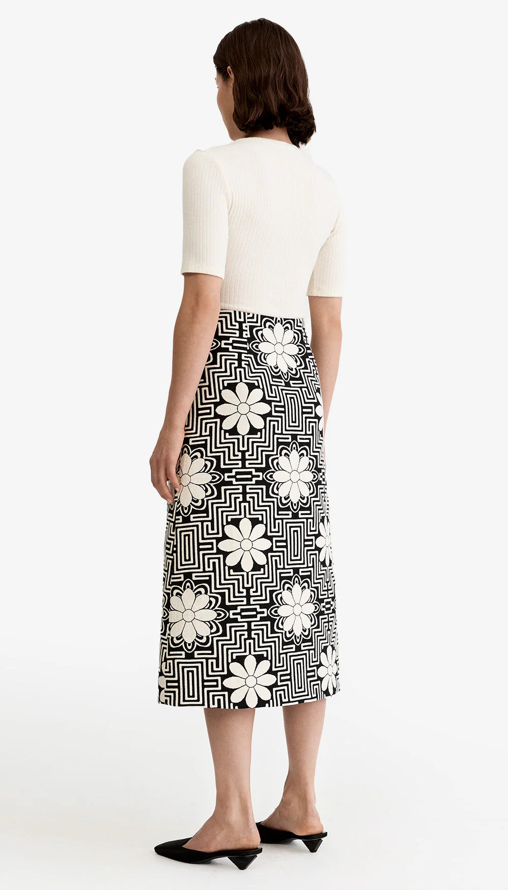 Sm26018 Black Floral Midi Skirt