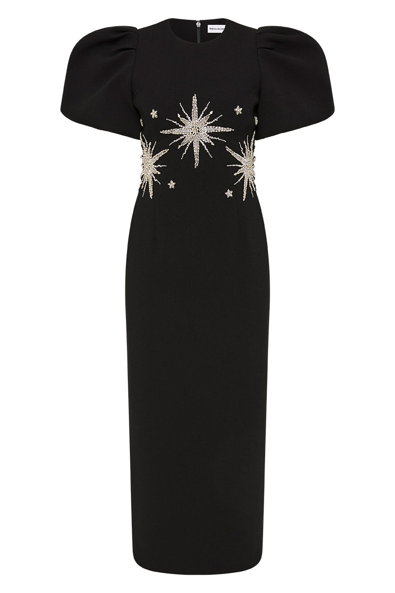 Re1701 Estella Black Embellished Midi Dress