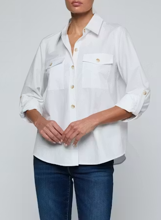 La40586 White Poplin Military Blouse
