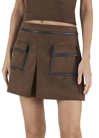 Raa6009 Chocolate Suede Mini Skirt