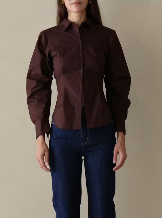 Het021 Chocolate Fitted Poplin Top