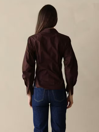 Het021 Chocolate Fitted Poplin Top