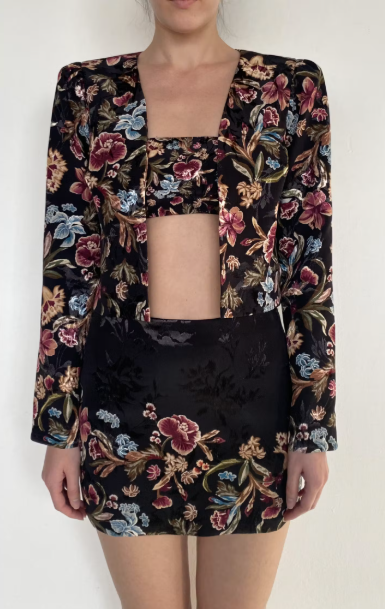 He5973 Floral Jacquard Mini Skirt