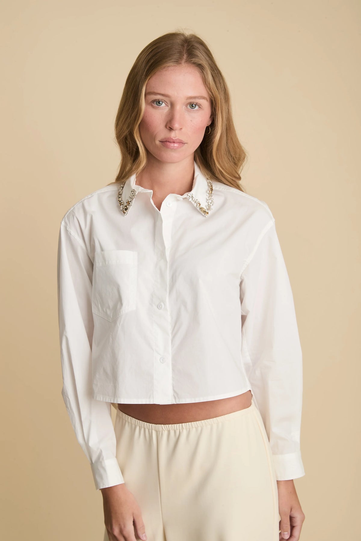 Su130 Embellished Collar Top - White