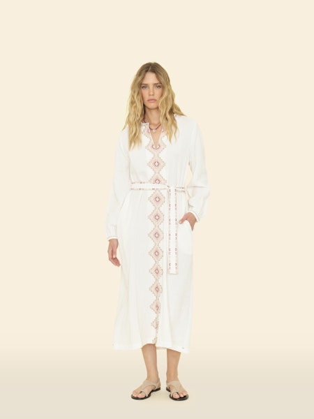 Xixg045 Embroidered Gauze Midi Dress