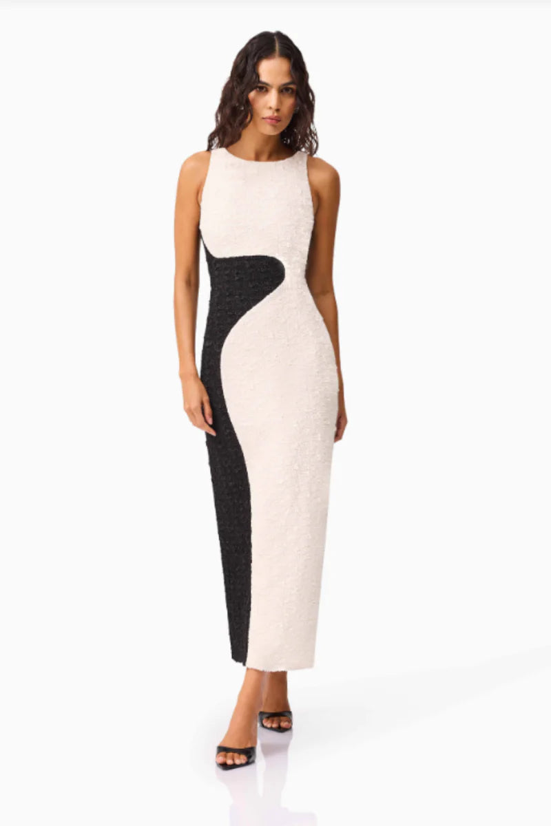 El2543 Black & White Midi Dress