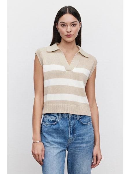 Vemariette Cream Stripe Vest Top