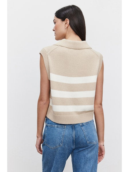 Vemariette Cream Stripe Vest Top