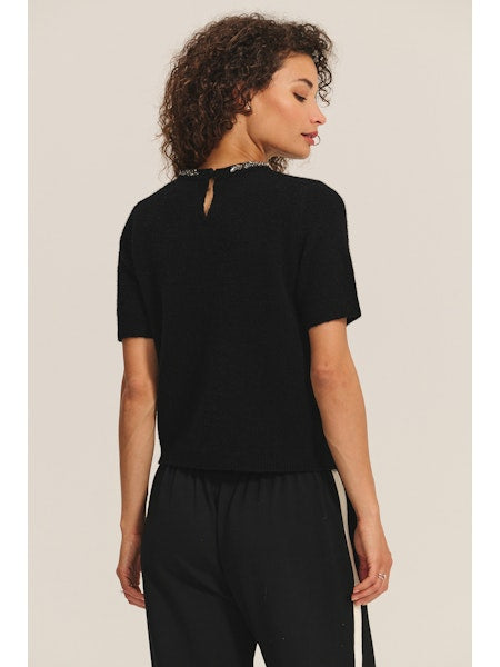 Vebriana Black Jewel Collar Sweater