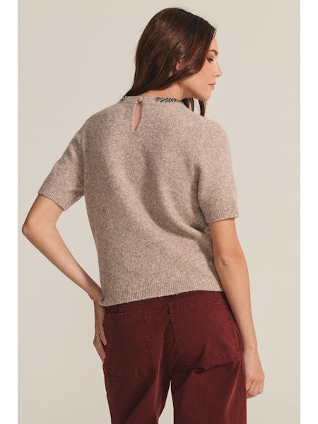 Vebriana Tan Jewel Collar Sweater