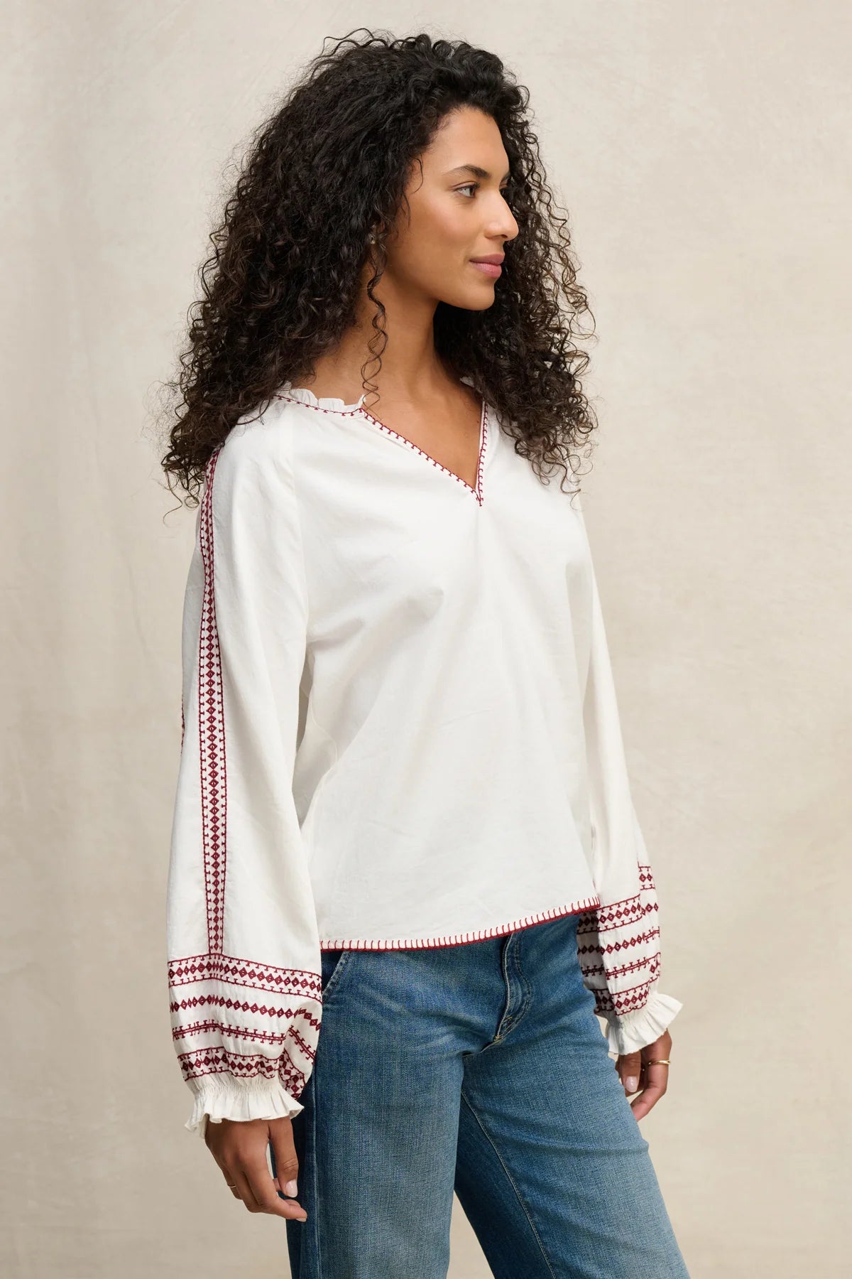 Vescarlett Embroidered Puff Sleeve Top