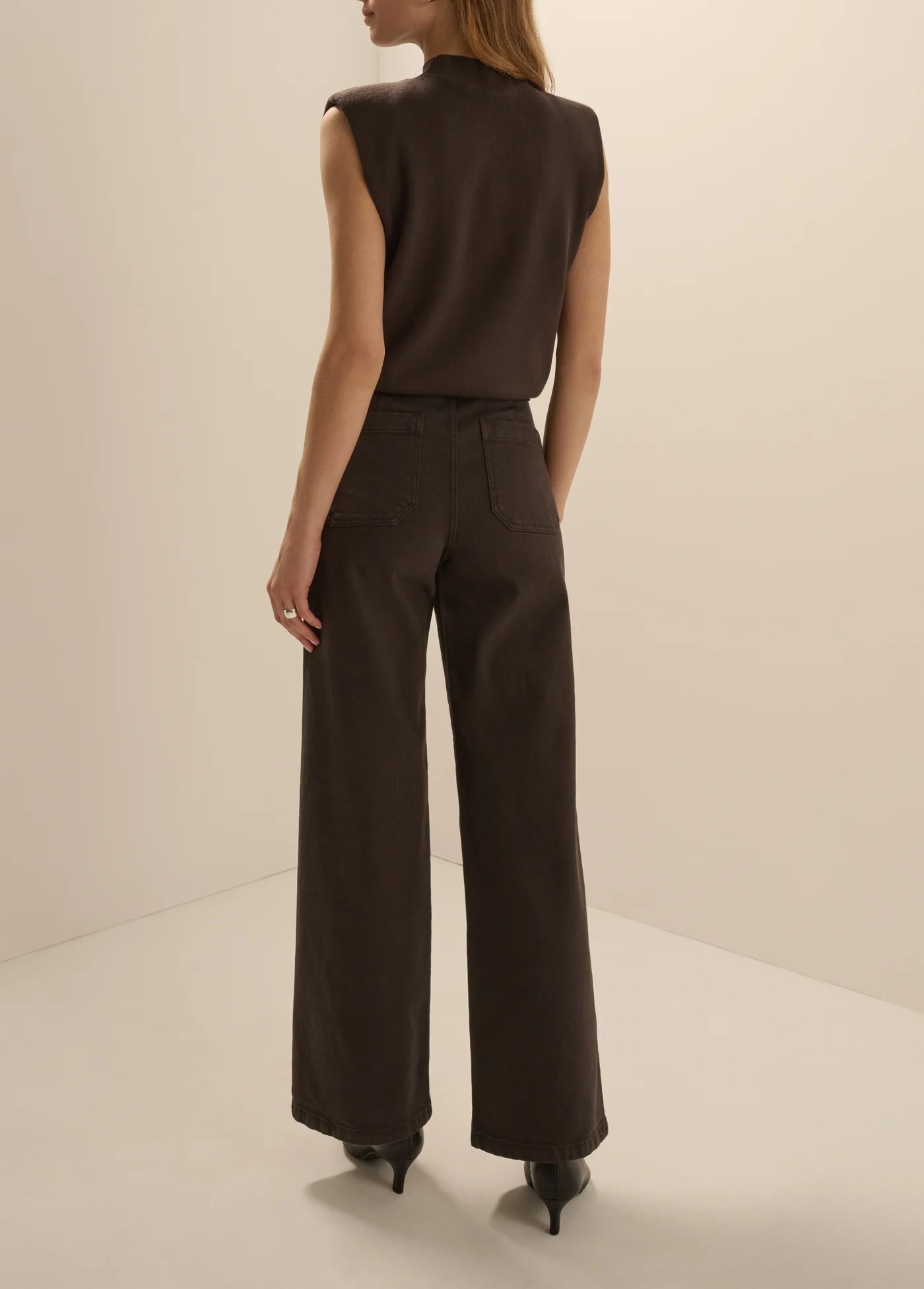 Fa9504 Brown Wide Leg Ankle Jean