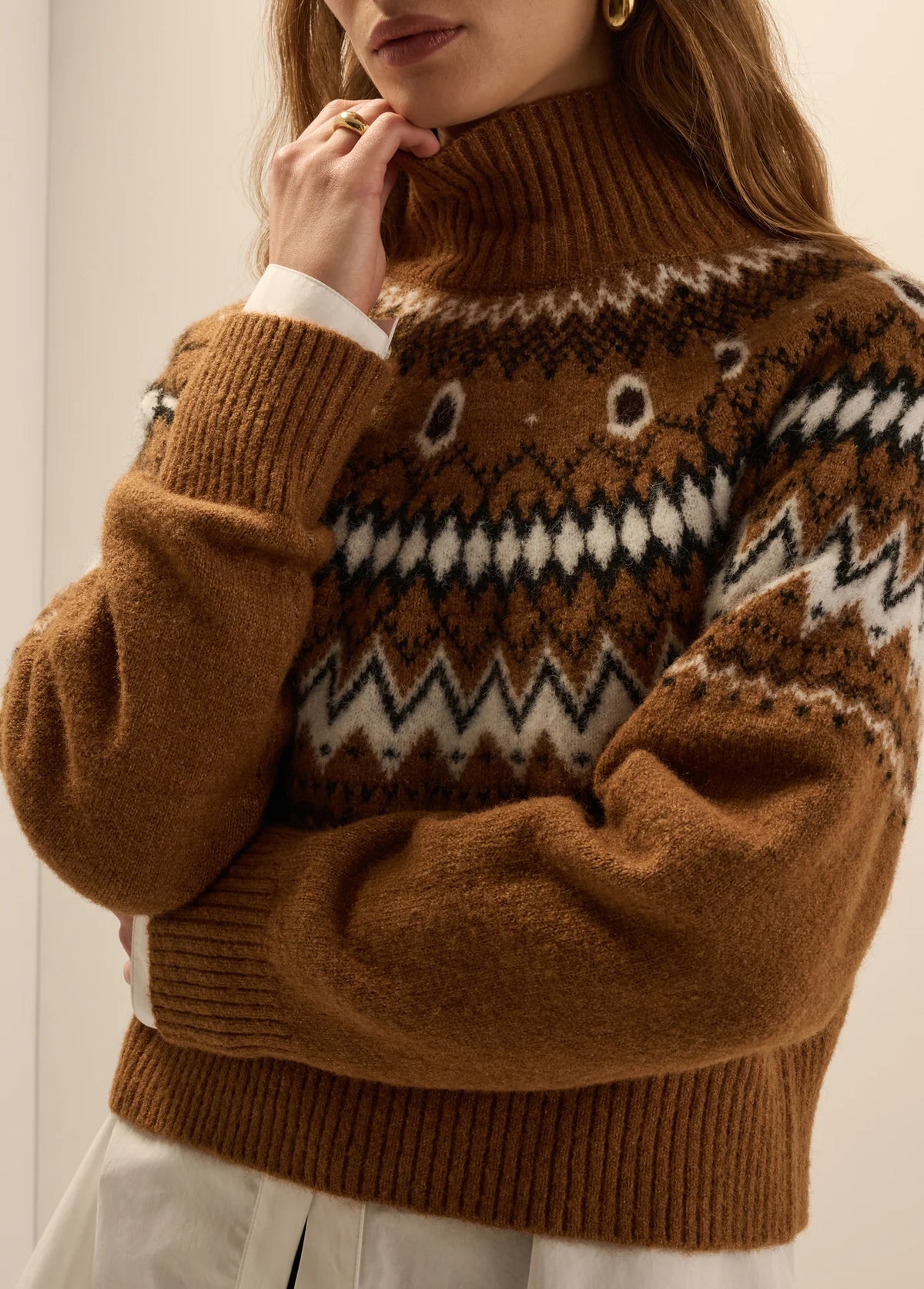 Fa3164 Camel Fair Isle Sweater