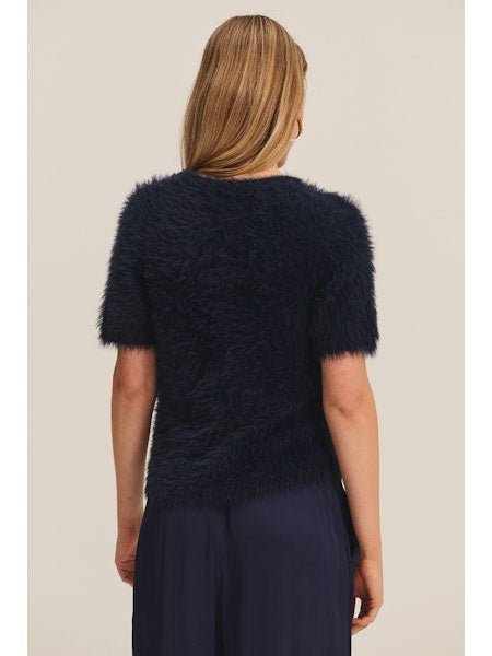 Vekit Navy Fuzzy Sweater Top