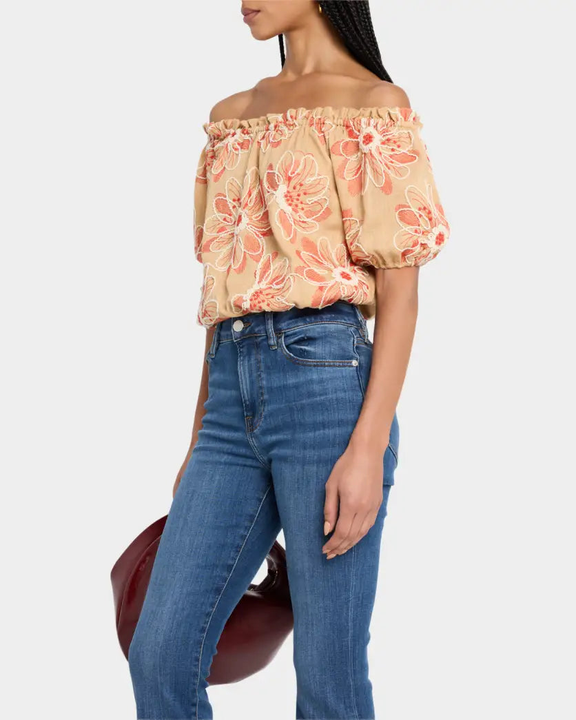 Ra2010 Natural Embroidered Off Shoulder Top