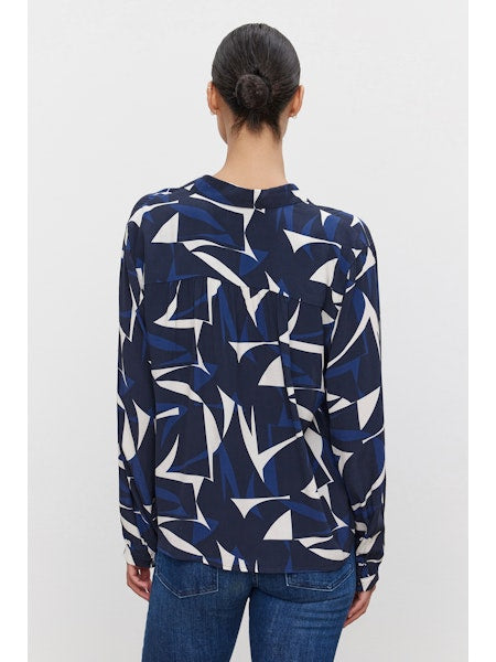 Vecarah Navy Print Popover Top