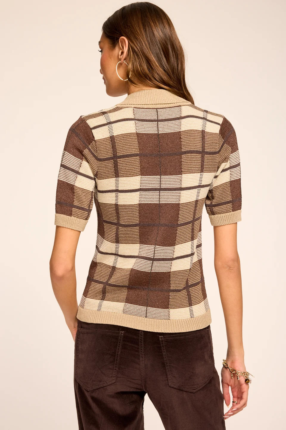 Raa7009 Plaid Short Sleeve Sweater