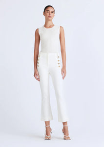 De00101 Soft White Crop Flare Button Trouser