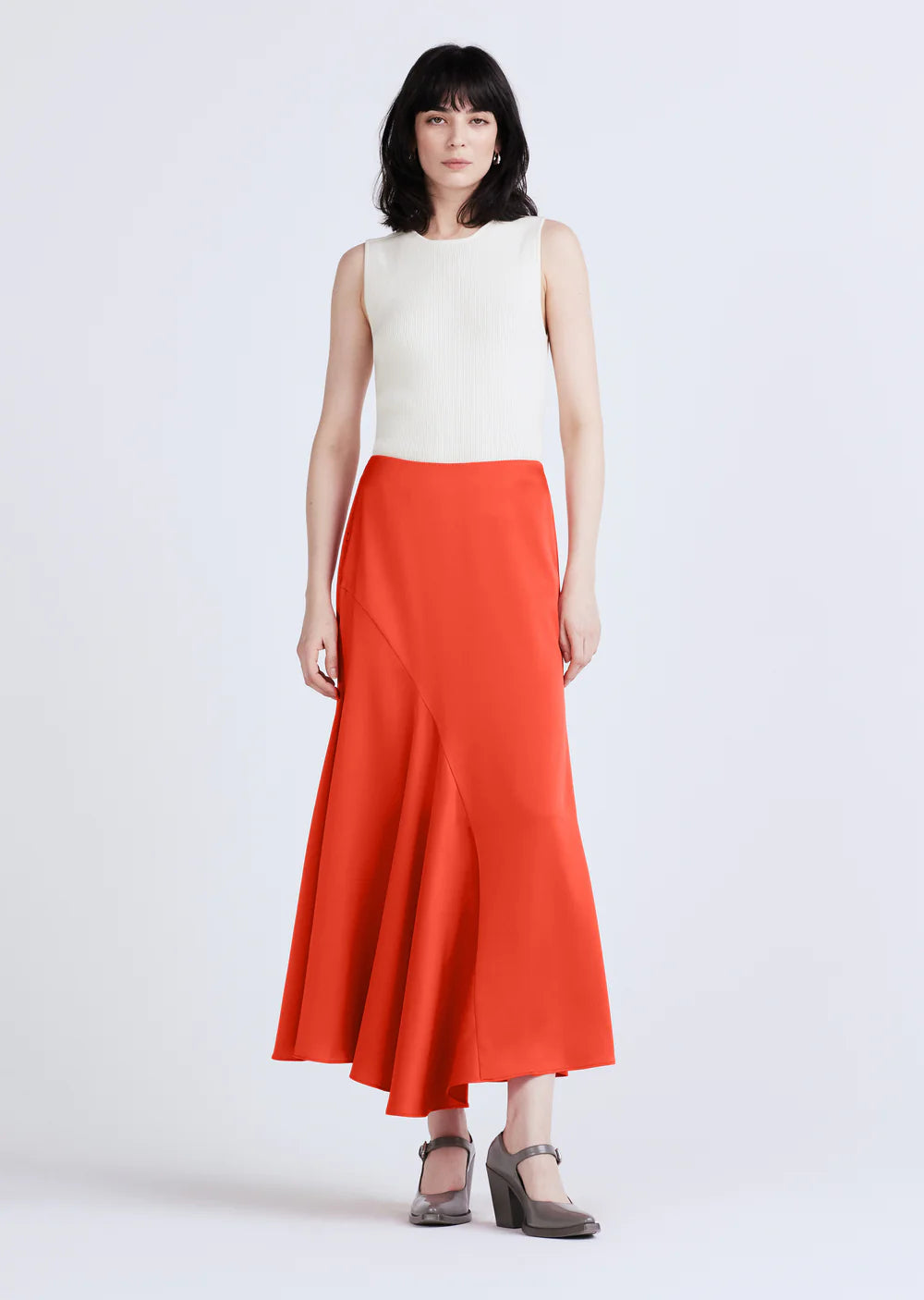 De414069 Red Flared Midi Skirt