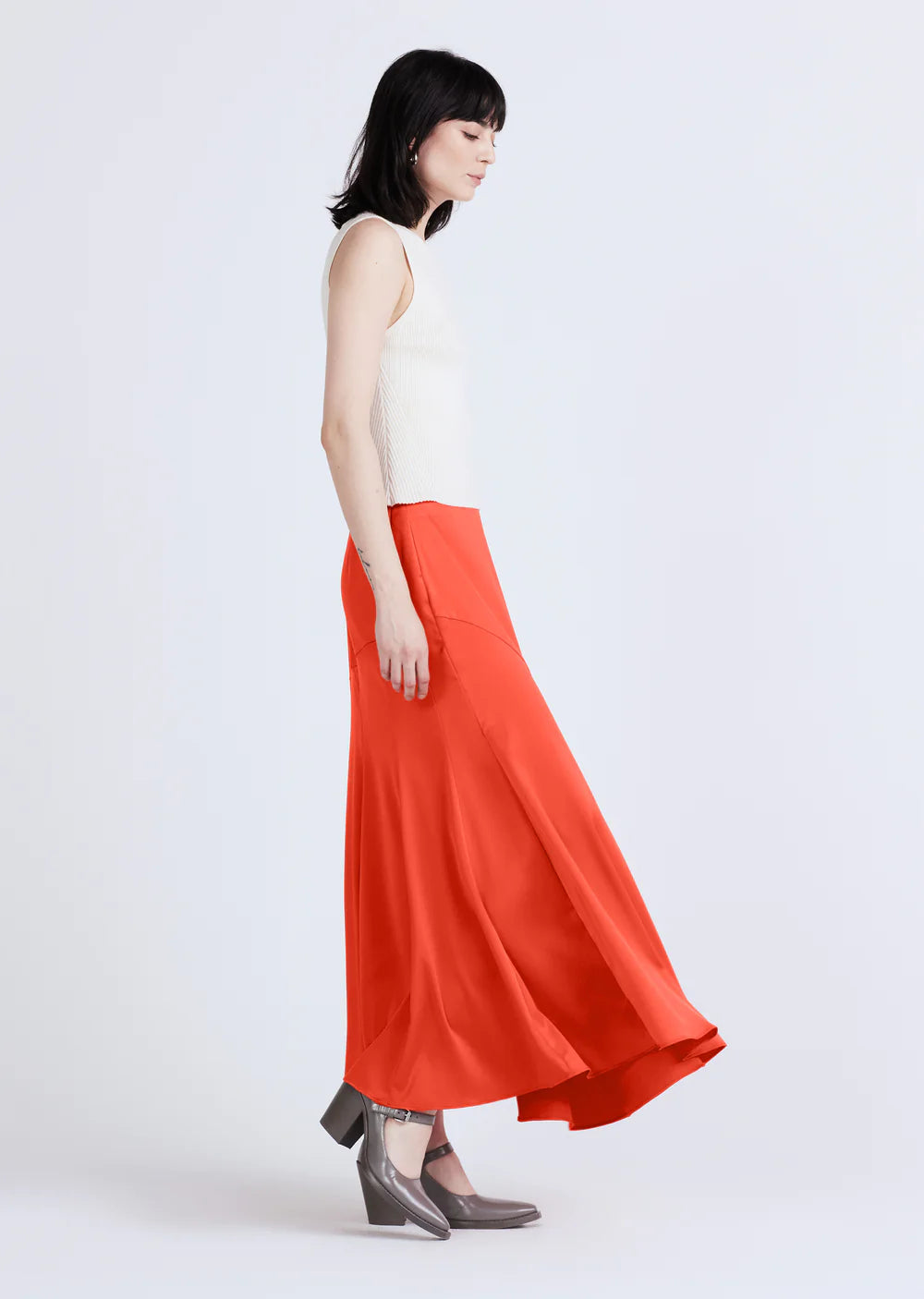 De414069 Red Flared Midi Skirt