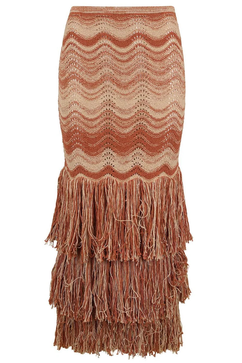 Ul0741 Terracotta Rose Fringe Skirt