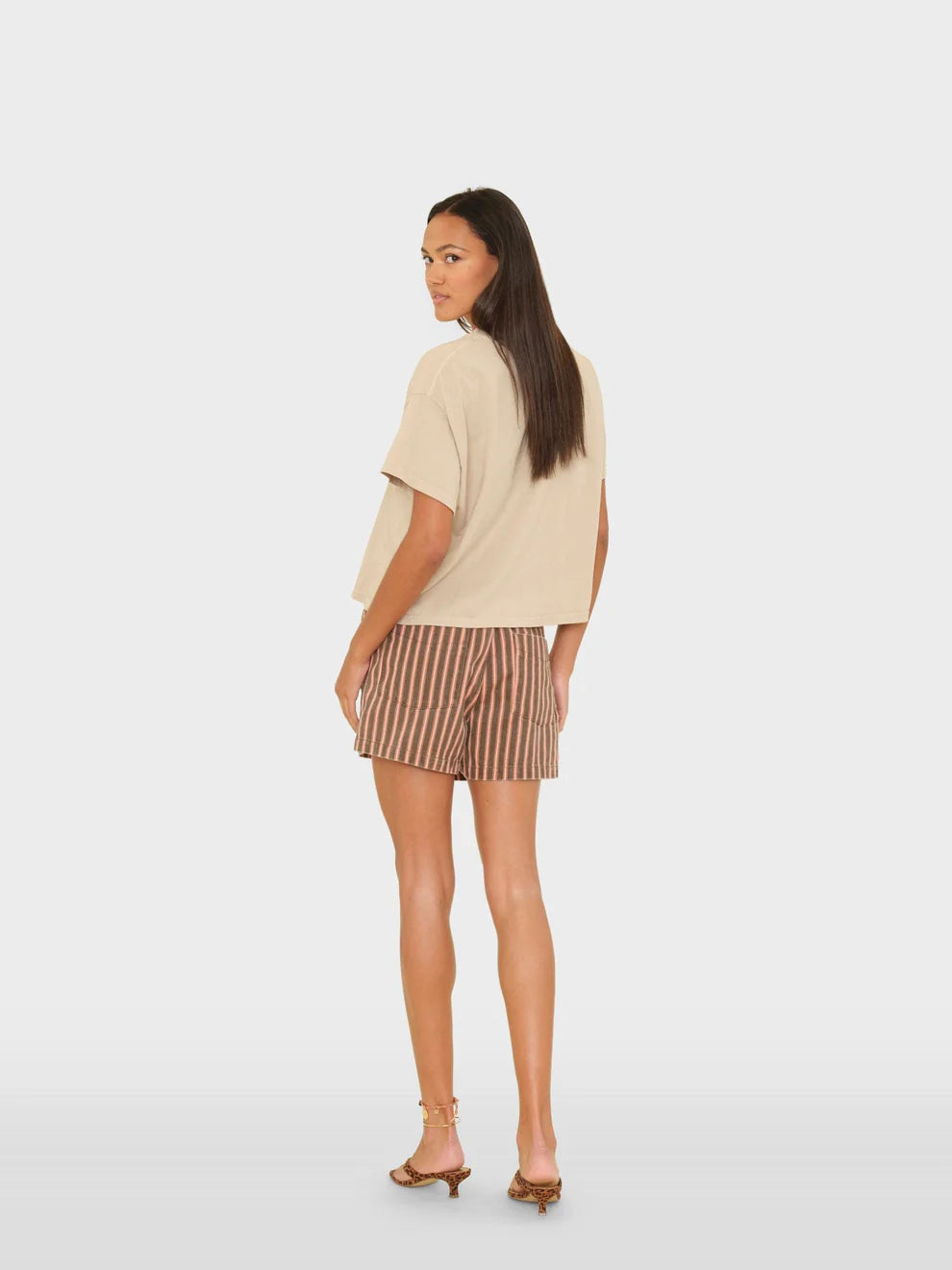 Xixd046 Brown Stripe Denim Shorts