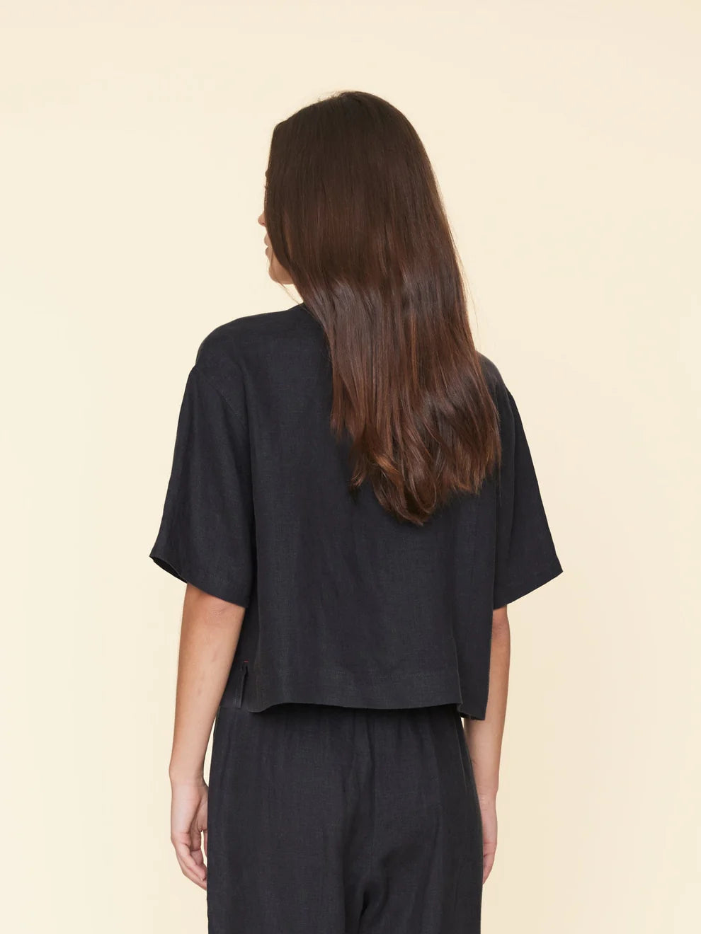 Xixlgl004 Black Linen Popover Top